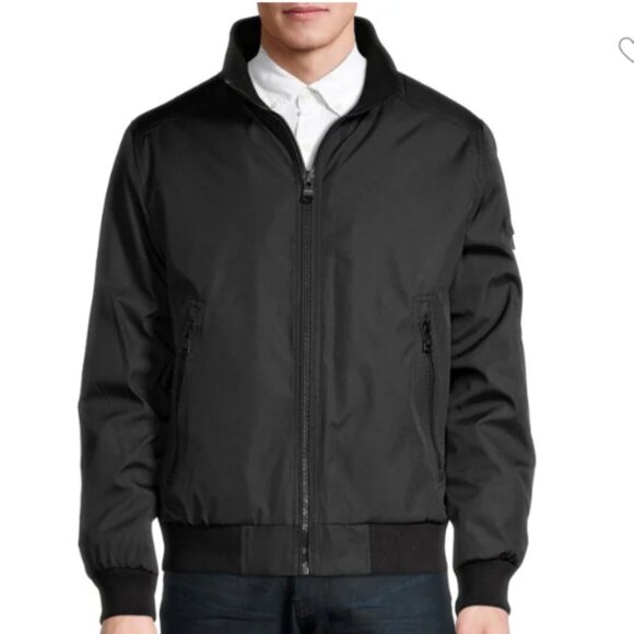 MENS CALVIN KLEIN BLACK RIP STOP BOMBER MIDWEIGHT STAND COLLAR JACKET FULL ZIP M - Picture 1 of 10